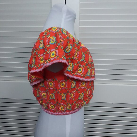 Topshop Cropped Peasant Top Fully Embroidered Orange Floral Womens 6 NEW - Picture 8 of 8